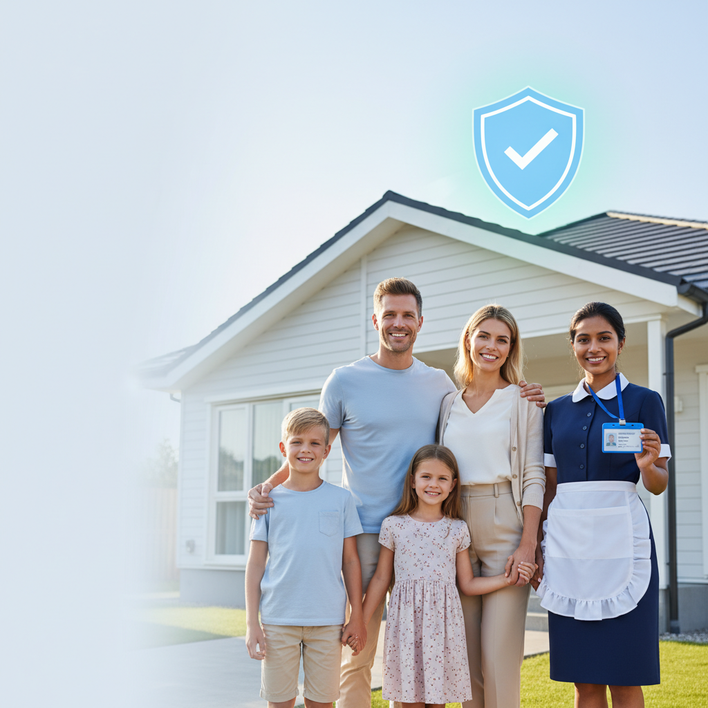 Familia segura en su hogar con verificación activa